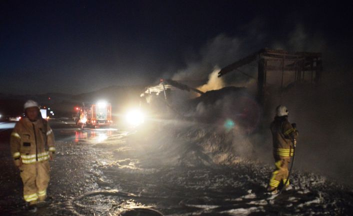 Kuzey Marmara Otoyolunda saman yüklü tır dorsesi yanarak kül oldu