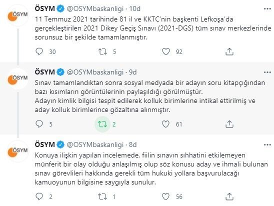 ÖSYM’den, 2021-DGS soru kitapçığının bir bölümünü sosyal medyada paylaşan aday ile ilgili açıklama