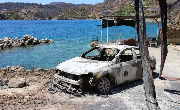 Alevlere teslim olan otomobilin son hali yangının şiddetini gözler önüne serdi