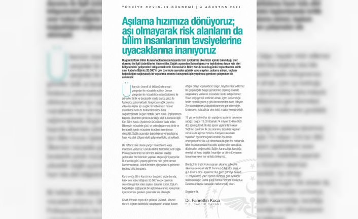 Bakan Koca: “18 yaş ve üstü nüfus için yaptığımız aşılama takvimine sadığız”