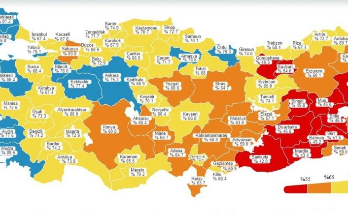 Bayburt aşılamada düşük iller arasında yer alarak kırmızı renkte kaldı