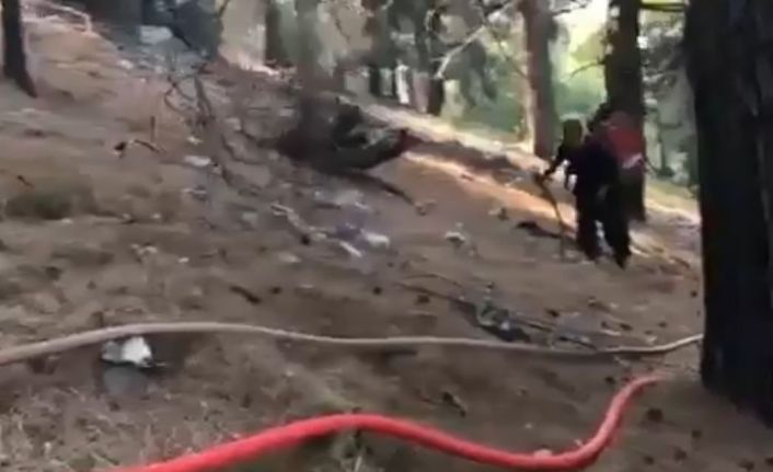 Orman yangını bölgesinde ‘bizim sırtımız yere gelmez’ dedirten görüntü