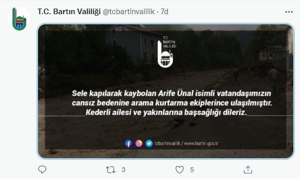 Selde kaybolan 84 yaşındaki Arife Ünal’ın cansız bedenine ulaşıldı