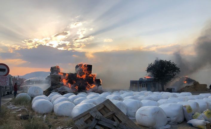 Tır üzerindeki saman balyaları alev alev yandı