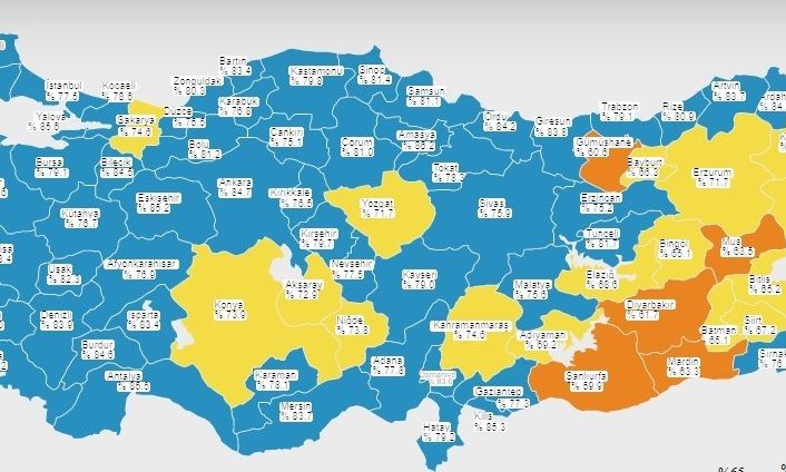 Erzincan’da Covid-19 aşılama oranı arttı, kentin haritada ki rengi mavi oldu