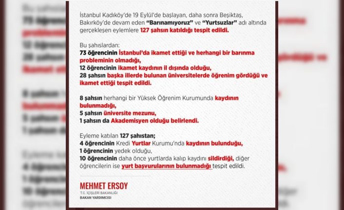 İçişleri Bakan Yardımcısı Ersoy: “Eylemlere katılan 127 kişinin neredeyse tamamının barınma sıkıntısı yok"