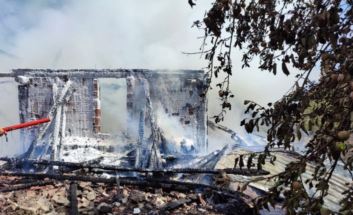 İki katlı ev ile samanlık yangında kül oldu