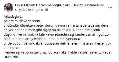 Korona tedavisi görürken aşı çağrısı yapan lokantacı hayatını kaybetti