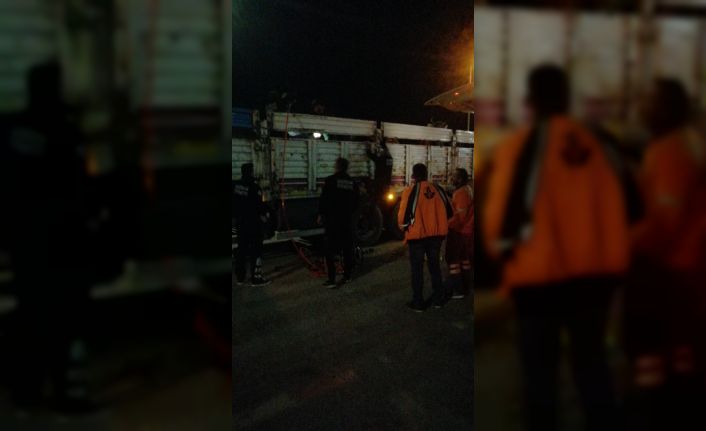 Kamyonun kasasında sıkışan büyükbaş hayvanlar, itfaiye ekipleri tarafından kurtarıldı