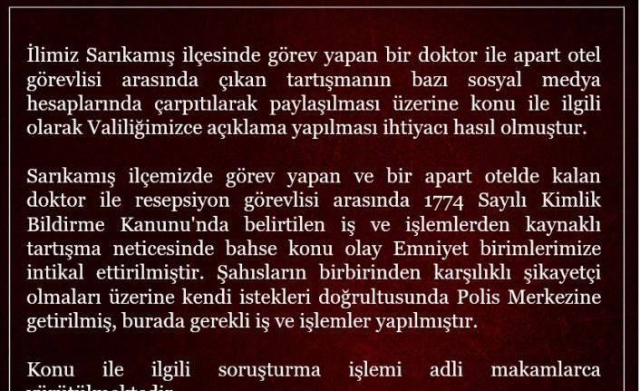 Kars Valiliğinden Sarıkamış’taki apartta yaşanan "kimlik göstermeme" olayına ilişkin açıklama