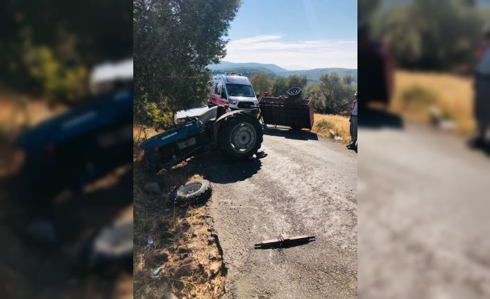 Manisa’da devrilen traktördeki 2 kişi yaralandı
