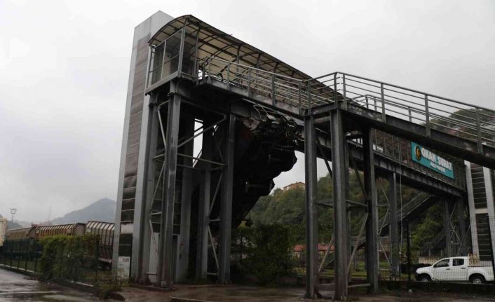 Yük vagonu adeta şahlandı, üst geçide saplandı