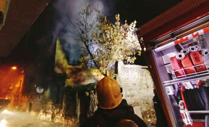 Alevler 2 katlı metruk binayı kül etti, büyükbaş hayvan sahipleri çatıda 3 saat nöbet tuttu