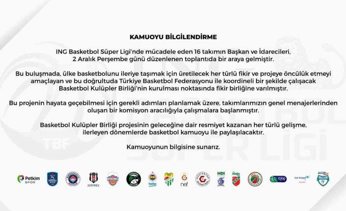 Frutti Extra Bursaspor: “Basketbol Kulüpler Birliği’nin kurulması noktasında fikir birliğine varılmıştır”