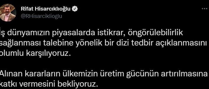 TOBB Başkanı Hisarcıklıoğlu: “Yapılan bir dizi tedbir açıklanmasını  olumlu karşılıyoruz”