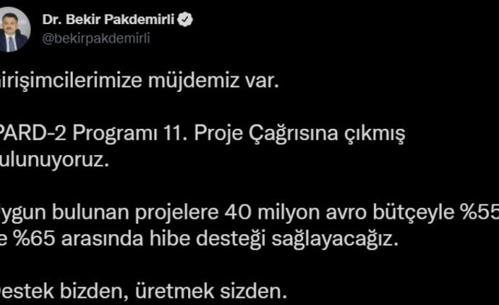Bakan Pakdemirli’den girişimcilere müjde: “40 milyon euro bütçe ile hibe desteği sağlayacağız”