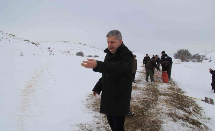 Başkan Altun yaban hayvanlarına yem verdi, yolda kalan ailenin aracını itti