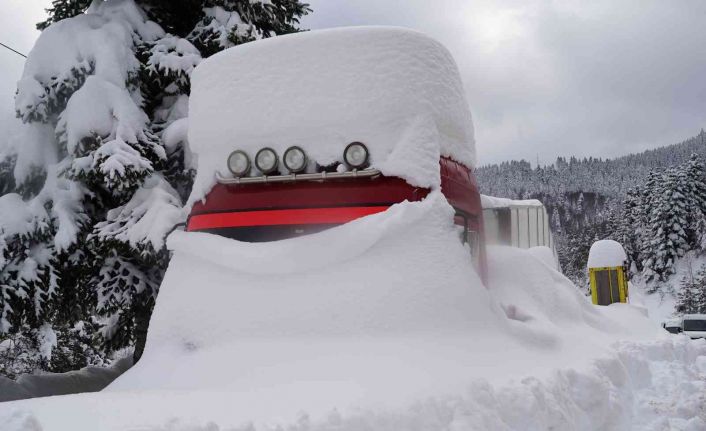 Bu ilçede kar yağışı hayatı felç etti: Tırlar bile karın altında kayboldu
