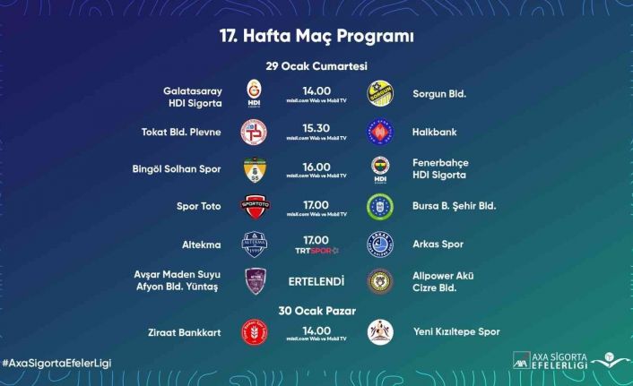 Efeler Ligi’nde 17. hafta programı