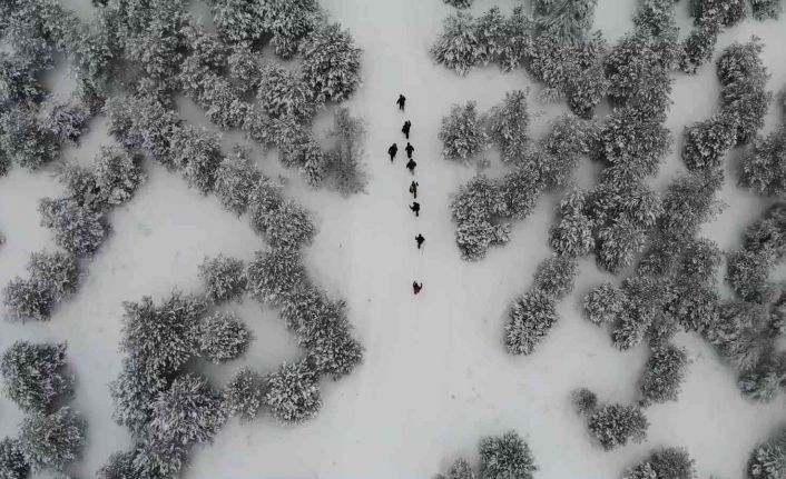 Karla kaplı kent ormanında doğa yürüyüşü: Eşsiz manzara havadan görüntülendi