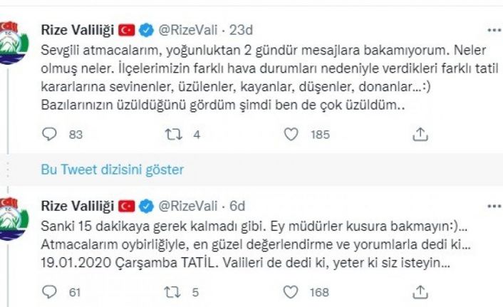 Vali Çeber’den kar tatili paylaşımı: “Atmacalarımın oy birliğiyle dedi ki; 19 Ocak Çarşamba tatil”