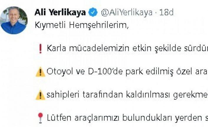 Vali Yerlikaya’dan vatandaşlara "Otoyol ve D-100’de park edilmiş araçları kaldırın" çağrısı