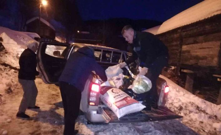 Ayancık Orman İşletme karla kaplı yolları aşıp yardıma koşuyor