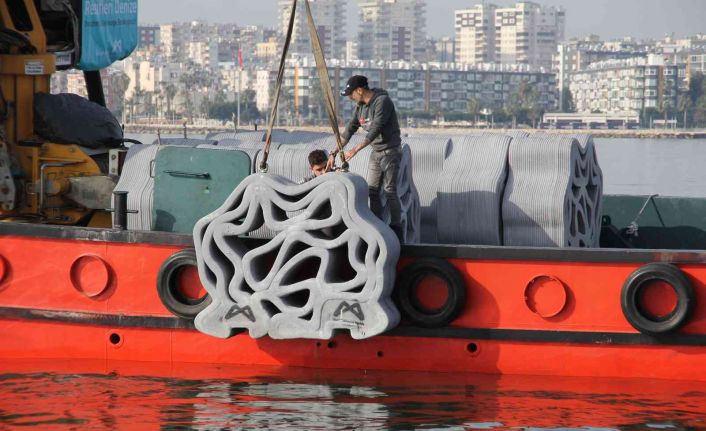 Türkiye’de bir ilk: 3D yazıcıyla üretilen yapay resifler Mersin’de denize bırakıldı