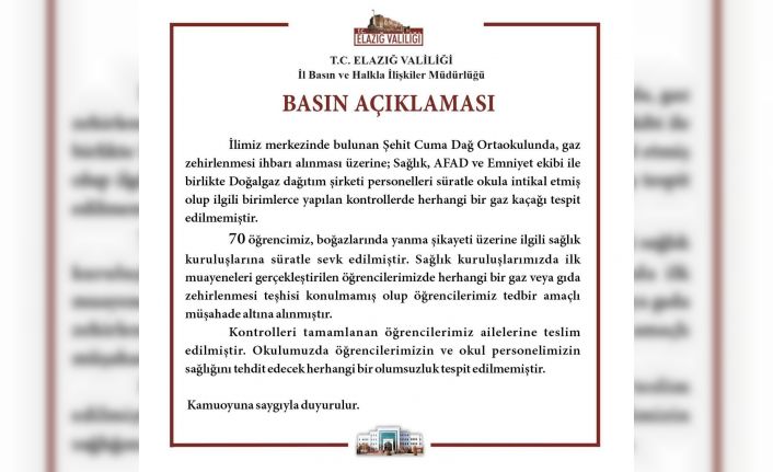 Valilikten açıklama: “Öğrencilerimize herhangi bir gaz veya gıda zehirlenme teşhisi konulmamıştır”