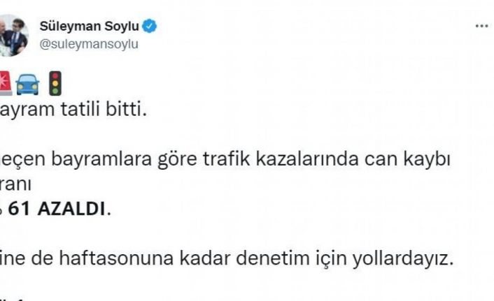 Bakan Soylu: “Geçen bayramlara göre trafik kazalarında can kaybı oranı yüzde 61 azaldı”