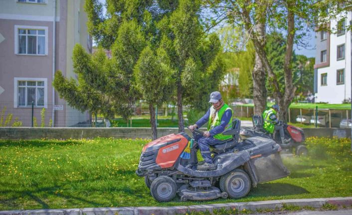 Şehir merkezi ve orta refüjlerdeki yeşil alanlarda çim biçme çalışmaları