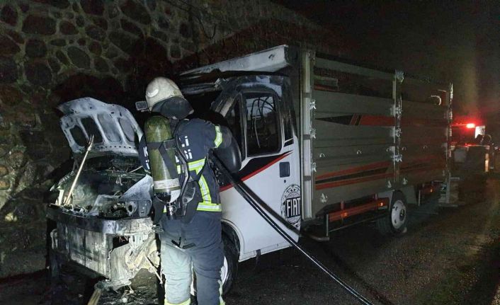 Arı kovanı yüklü kamyonet alev alev yandı, arılar son anda kurtarıldı