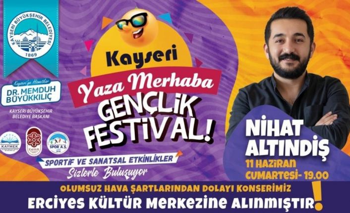 Büyükşehir’in hafta sonu gerçekleşecek Gençlik Festivali konserleri Erciyes Kültür Merkezi’ne alındı
