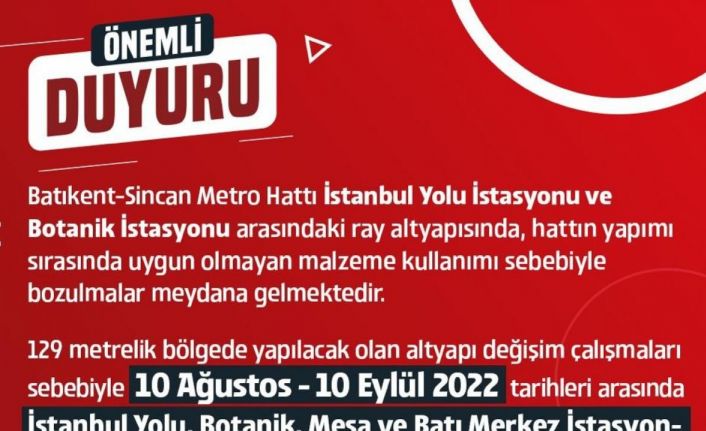 Ankara Metrosu’nda altyapı çalışması yarın başlıyor