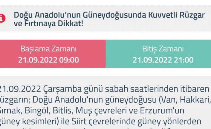 Bingöl dahil 7 il için fırtına uyarısı