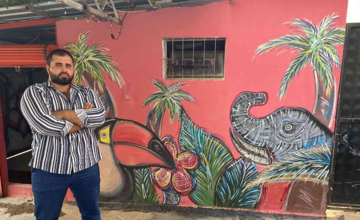 Doktor tavsiyesiyle ressam olan üniversiteli genç mahalleyi açık hava sergisine çevirdi