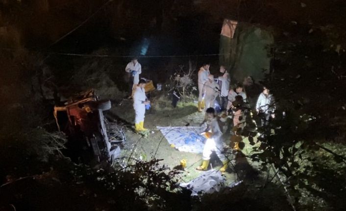 Ağaçlık alana uçan otomobil alev alev yandı: 1’i polis 2 kişi hayatını kaybetti