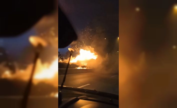 Bursa’da otomobil alev alev yandı, alevler ağaca ve otluk alana sıçradı