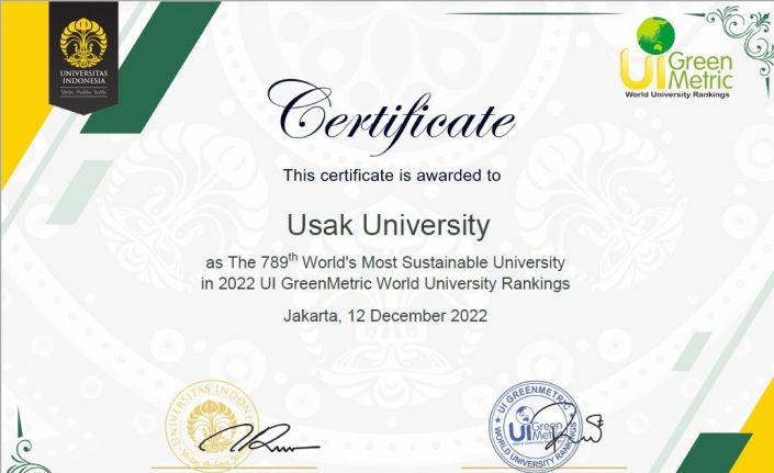 Uşak Üniversitesi “UI GreenMetric” sıralamasında 3 yıl üst üste ilk 1000’de