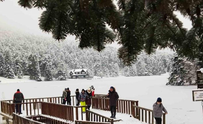 Gölcük Tabiat Parkı’nda göl dondu, ortaya kartpostallık görüntüler çıktı