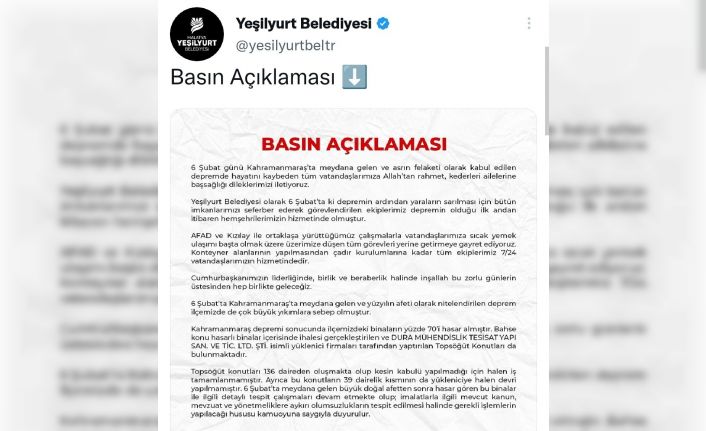 Yeşilyurt Belediyesi’nden Topsöğüt Konutları açıklaması