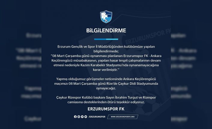 Depremden etkilenen stadyumda Ankara Keçiörengücü maçı oynanmayacak