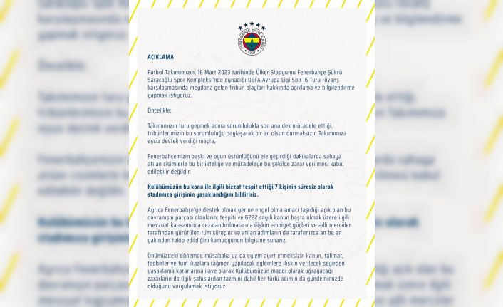 Fenerbahçe, Sevilla maçında sahaya yabancı madde atan 7 kişinin stada girişini yasakladı