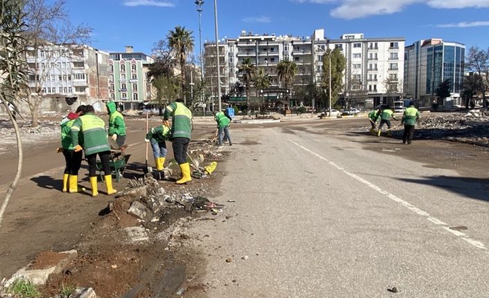 Kaldırımlarda ince temizlik yapılıyor