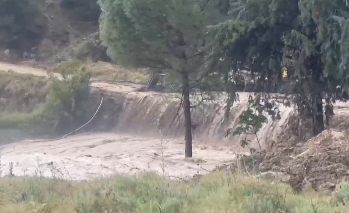 Azgın sular ağaçları devirip önüne çıkan restoranı yuttu