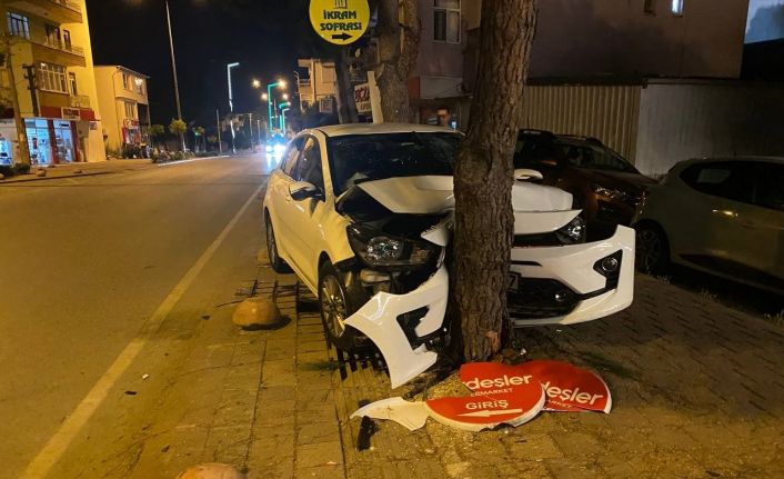 Kontrolden çıkan otomobil yol kenarındaki ağaca çarparak durabildi