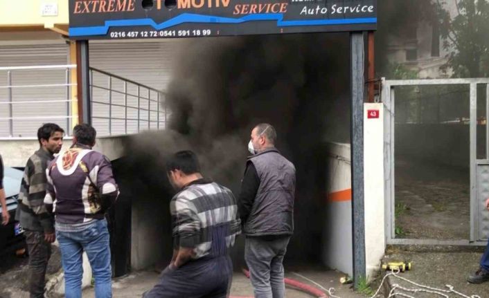Maltepe’de oto tamircisinde çıkan yangında mahsur kalan 1 kişi ağır yaralandı