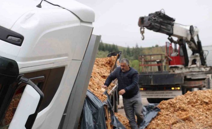 Odun talaşı yüklü tır devrildi, Afyonkarahisar-Kütahya karayolu 2 saat ulaşıma kapandı