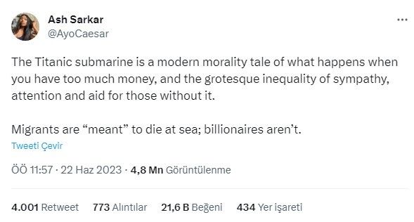 Batı medyasının sınıf ayrımı: "Göçmenlerin denizde ölmesi normal, milyarderlerin denizde ölmesi trajedi"