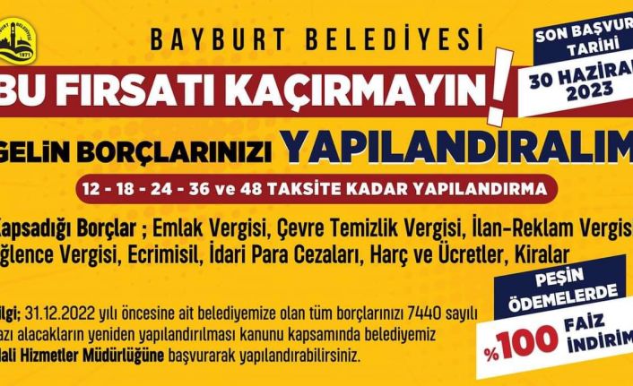 Bayburt Belediyesi’nden borç yapılandırma imkanı